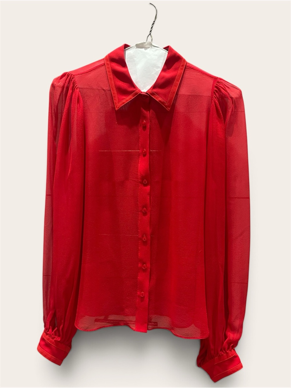 Alice + Olivia Red Sheer Button-Front Blouse